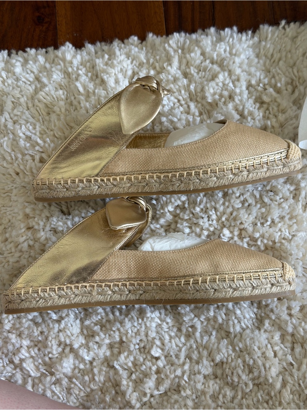 NEW WITH BOX Jimmy Choo Metallic Gold Bow Espadrille Slip-Ons Size 39/US 9 - Picture 5 of 16